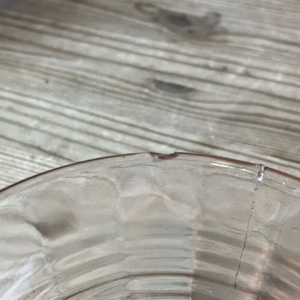 Vintage Pink Rings Depression Glass Cup Mugs Set Of 4 Art Deco Optic Design